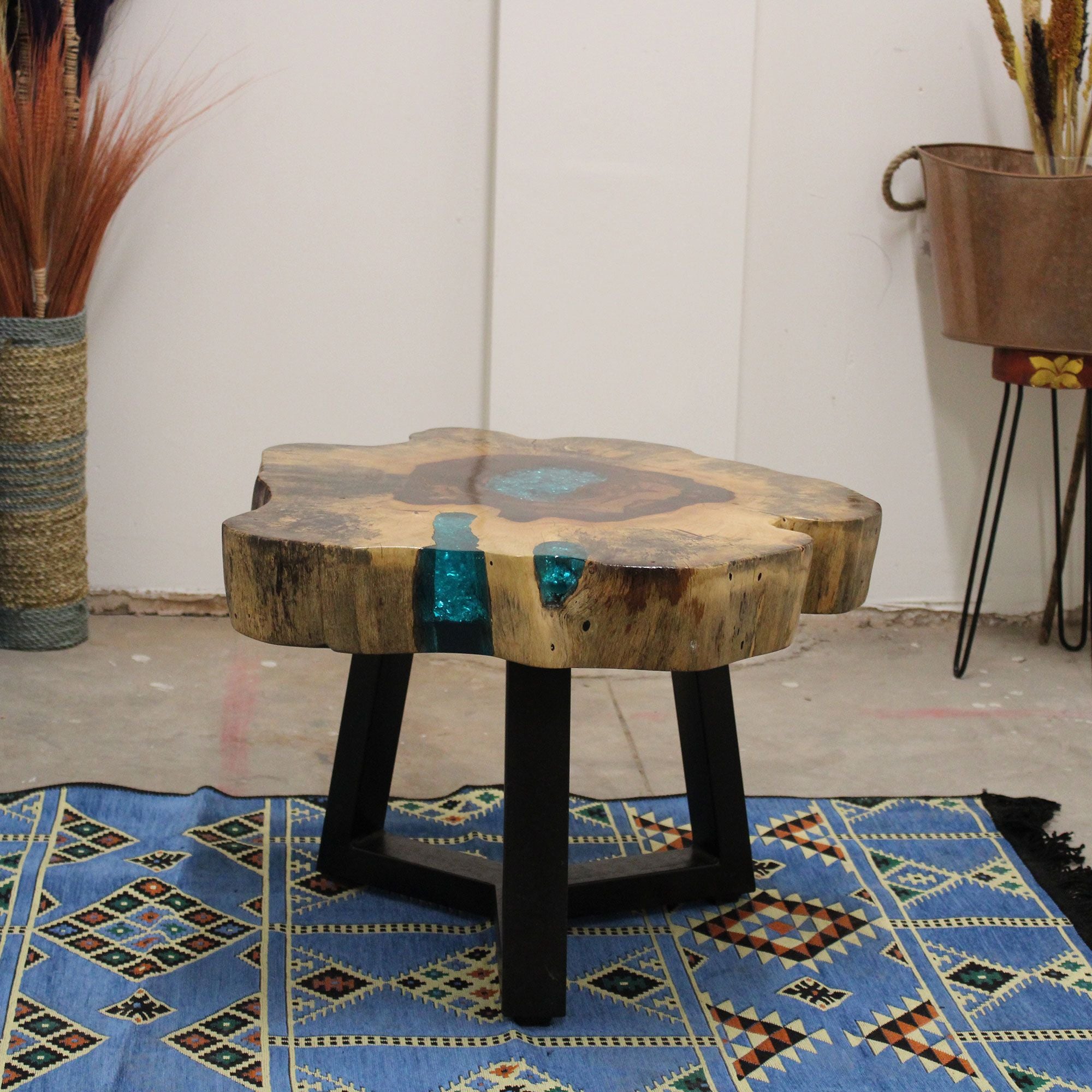 Live-Edge Tamarind Wood & Aqua Resin Coffee Table – detail view 7 of tamarind wood coffee table