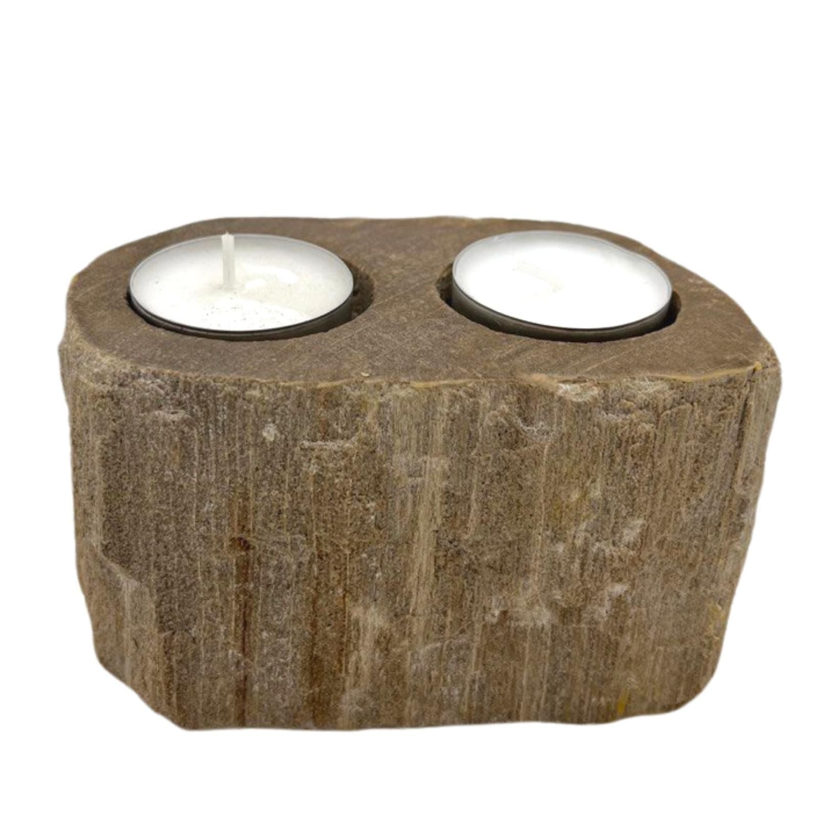 Petrified Wood Candle Holder – Double – detail view 3 of petrified wood candle holder