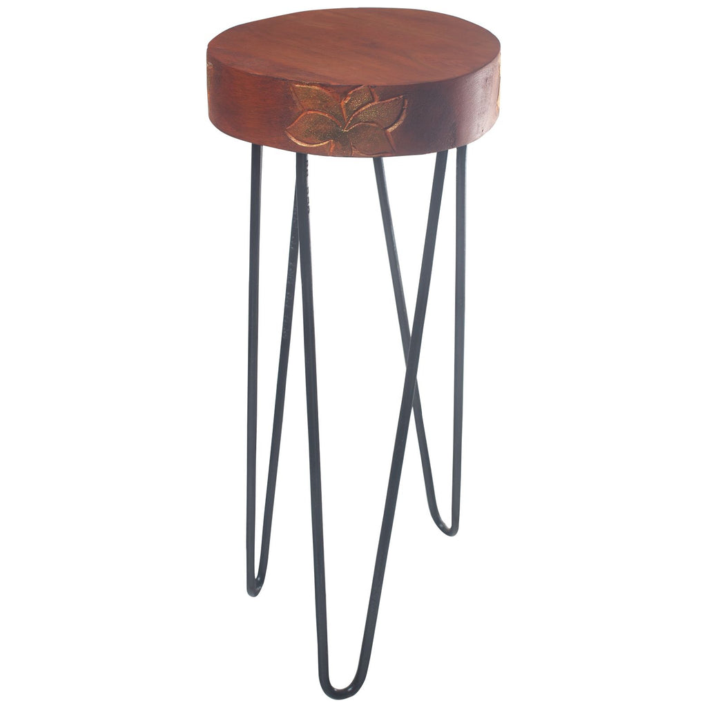 Albasia Wood Plant Stand – Terracotta & black detail – front product view of wooden plant stand