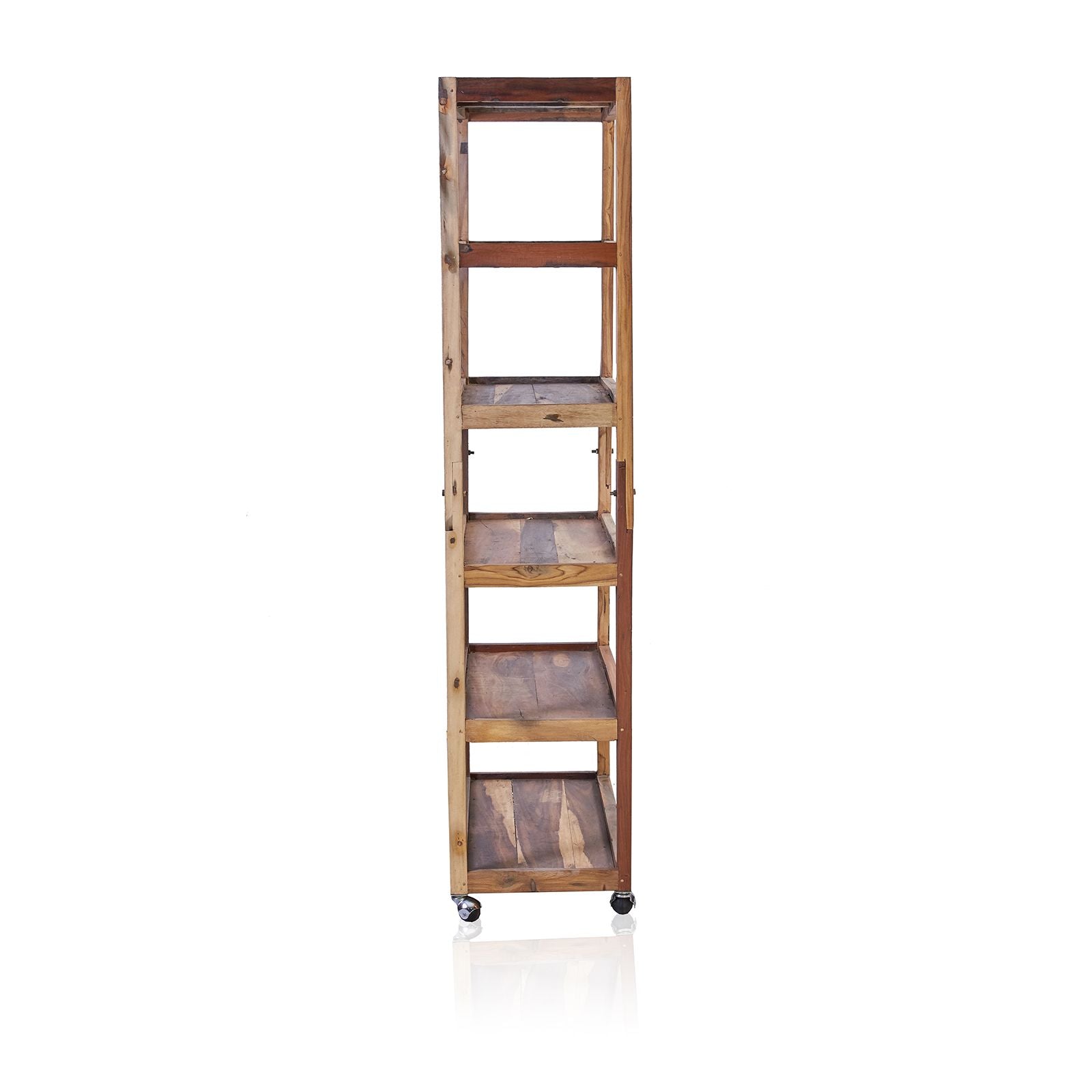6-Tier Reclaimed Wood Rolling Display Shelf – Industrial Mobile Bookshelf – detail view 5