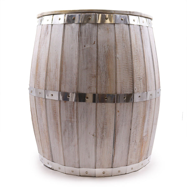 Handcrafted Whitewashed Wood Beer Barrel Side Table – product view