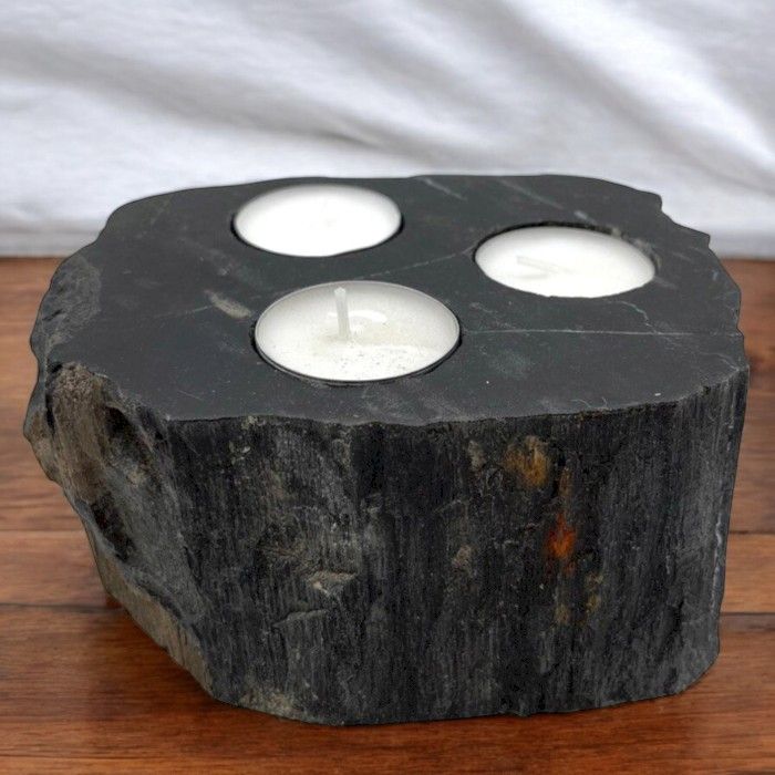 Petrified Wood Candle Holder – Triple – detail view 5 of petrified wood candle holder
