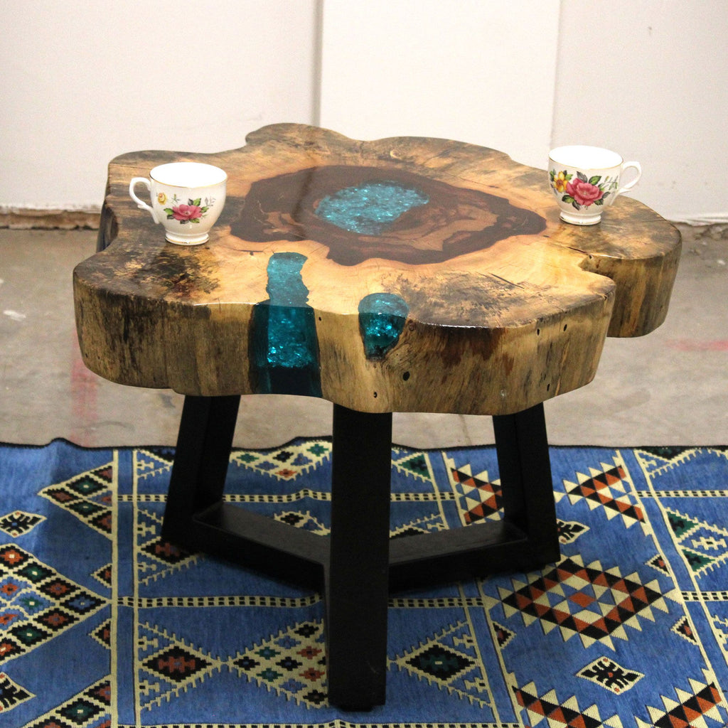 Live-Edge Tamarind Wood & Aqua Resin Coffee Table – detail view 6 of tamarind wood coffee table