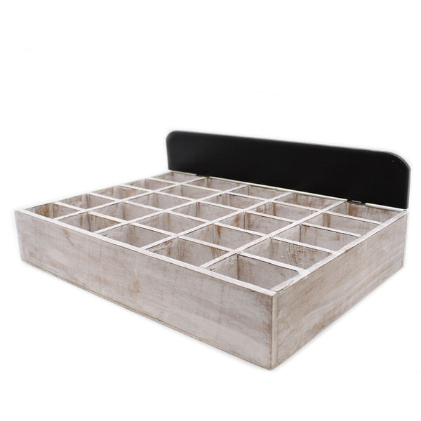 Rustic Wooden Compartment Display Tray – 25 Sections – front product view of rustic wooden storage