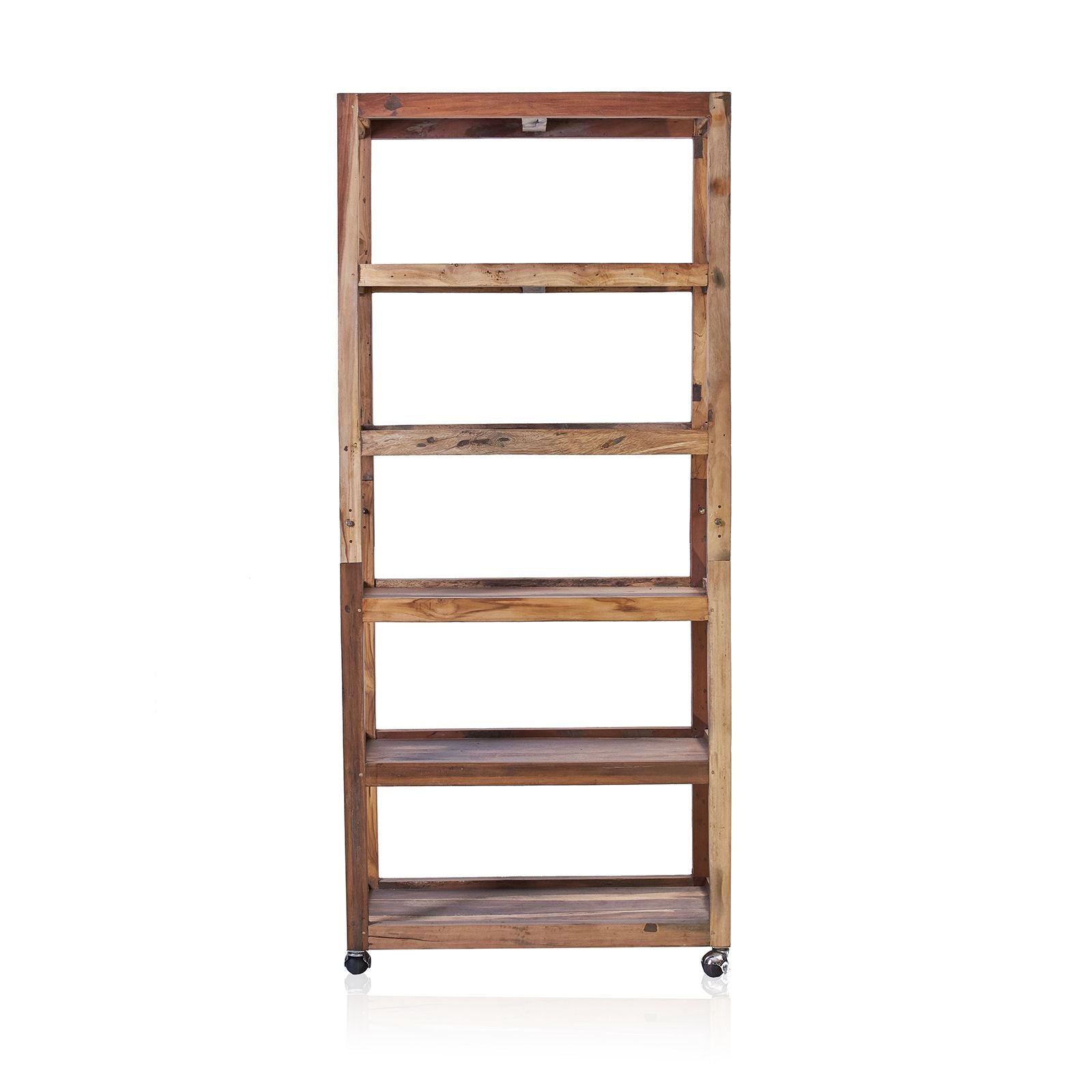 6-Tier Reclaimed Wood Rolling Display Shelf – Industrial Mobile Bookshelf – detail view 4