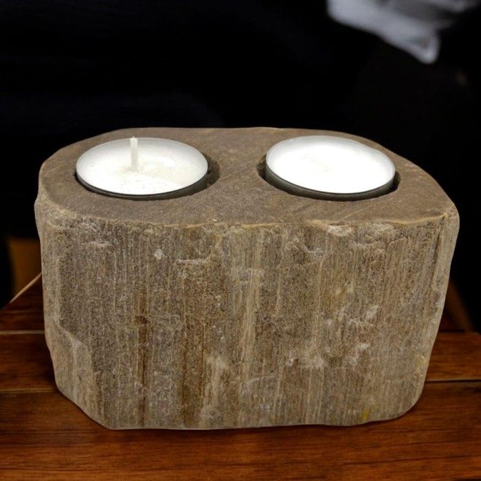 Petrified Wood Candle Holder – Double – detail view 7 of petrified wood candle holder