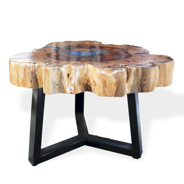 Live-Edge Tamarind Wood & Sky Blue Resin Coffee Table – detail view 9 of tamarind wood coffee table